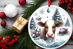 Round Christmas Ornament with Cow PNG Product Image 2