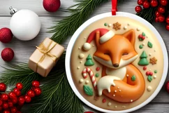 Christmas Fox Round Ornament Sublimation PNG Product Image 2