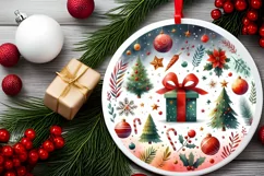 Colorful Gift Christmas Round Ornament Sublimation PNG Product Image 1