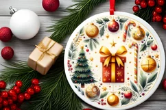 Colorful Gift Christmas Round Ornament Sublimation PNG Product Image 2