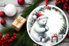 Winter Polar Bear Round Ornament Sublimation PNG Product Image 2