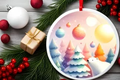 Winter Scene with Polar Bear Round Sticker Ornament Product Image 2