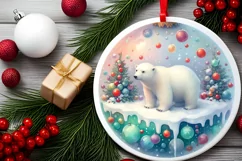 Round Christmas Ornament with Polar Bear PNG Product Image 2