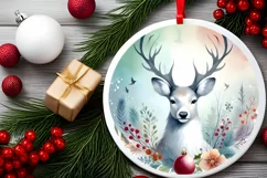 Colorful Pastel Reindeer Christmas Round Ornament Product Image 2