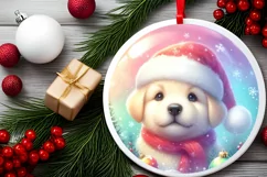 Winter Puppy Round Ornament Sublimation PNG Product Image 2