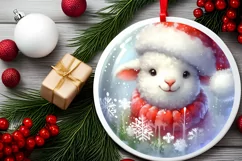 Winter Lamb Round Ornament Sublimation PNG Product Image 2