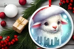 Winter Lamb Round Ornament Sublimation PNG Product Image 1