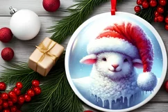 Winter Lamb Round Ornament Sublimation PNG Product Image 1