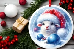Winter Lamb Round Ornament Sublimation PNG Product Image 1