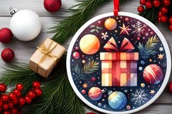 Colorful Gift Christmas Round Ornament Sublimation PNG Product Image 2