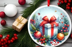 Colorful Gift Christmas Round Ornament Sublimation PNG Product Image 2