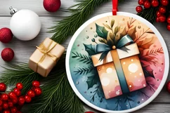 Colorful Gift Christmas Round Ornament Sublimation PNG Product Image 1