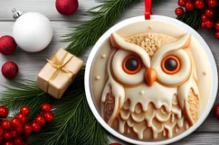 Round 3D Martzipan Christmas Owl Ornament Sublimation PNG Product Image 2