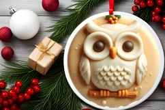 Round 3D Martzipan Christmas Owl Ornament Sublimation PNG Product Image 2