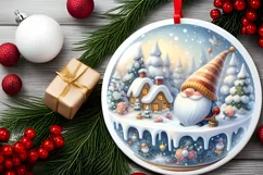 Round Christmas Ornament with Gnome PNG Product Image 2