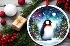 Watercolor Christmas Penguin Ornament Sublimation PNG Product Image 2