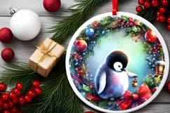 Watercolor Christmas Penguin Ornament Sublimation PNG Product Image 2