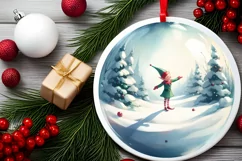 Round Christmas Ornament with Elf PNG Product Image 2