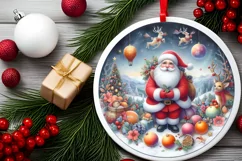 Santa with deer Round Ornament Sublimation PNG Product Image 1