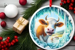 Melting Ice Wall Cow Round Ornament PNG Product Image 1