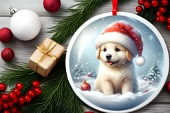 Winter Scene Puppy Portrait Round Sticker Product Image 2