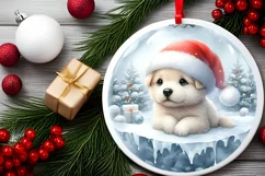 Winter Scene Puppy Portrait Round Sticker Product Image 2