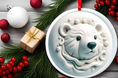 Round 3D Martzipan Christmas Polar Bear Ornament Sublimation Product Image 2
