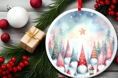 Christmas Gnomes Round Ornament Sublimation PNG Product Image 2