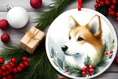Christmas Dog Round Ornament Sublimation PNG Product Image 2