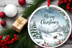 Watercolor Winter Scene Merry Christmas Ornament Sublimation Product Image 2