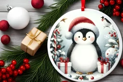 Penguin Round Ornament Sublimation PNG Product Image 2