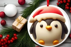 Christmas Penguin Round Ornament Sublimation PNG Product Image 2