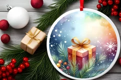 Colorful Christmas Gift Round Ornament Sublimation PNG Product Image 2
