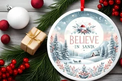Winter Scene with Believe in Santa Round Ornament Product Image 2