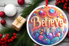 BELIEVE 3D Winter Ornament Sublimation PNG Product Image 2