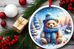 Round Melting Winter Scene Teddy Bear Ornament PNG Product Image 2