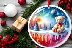 Round Melting Winter Scene Teddy Bear Ornament PNG Product Image 2