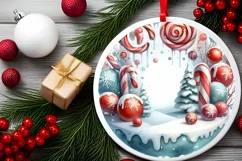 Round Melting Winter Scene with Candies Ornament PNG Product Image 2
