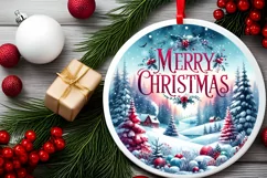 Winter Scene Merry Christmas Round Ornament Sublimation PNG Product Image 2