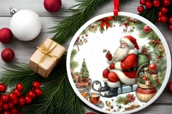 Santa Round Ornament Sublimation PNG Product Image 2