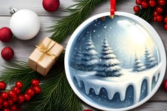 Winter Scene with Sleight Round Ornament Sublimation PNG Product Image 2