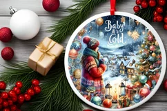 Round Christmas Scene Baby It's Cold Outside Ornament PNG Product Image 2