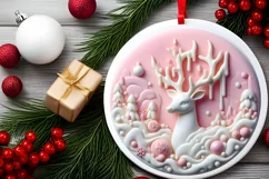 Pastel Christmas Deer Round Ornament Sublimation PNG Product Image 2