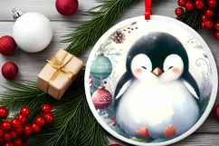 Penguin Round Ornament Sublimation PNG Product Image 2