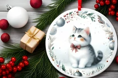 Watercolor Cat Christmas Ornament PNG Product Image 1