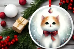 Watercolor Cat Christmas Ornament PNG Product Image 2
