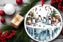 3D Watercolor Winter Penguins PNG Product Image 1