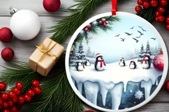 3D Watercolor Winter Penguins PNG Product Image 2