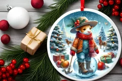 Cow Winter Scene Round Ornament Sublimation PNG Product Image 2