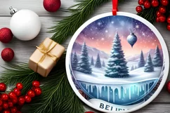 Round Winter Scene Believe Ornament PNG Product Image 2